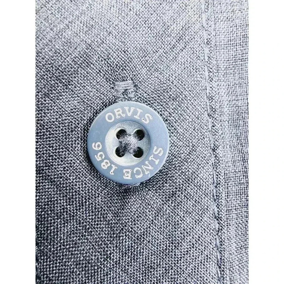 Orvis Size Medium Men's Charcoal Blue Pocket Logo Short Sleeve Polyester Shirt - Picture 7 of 12